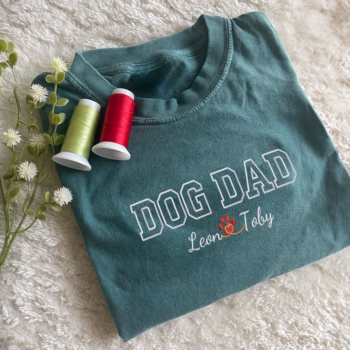Custom Dog Dad with Names Embroidered T-Shirt | Gift For Pet Lovers