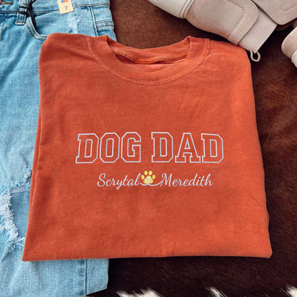 Custom Dog Dad with Names Embroidered T-Shirt | Gift For Pet Lovers