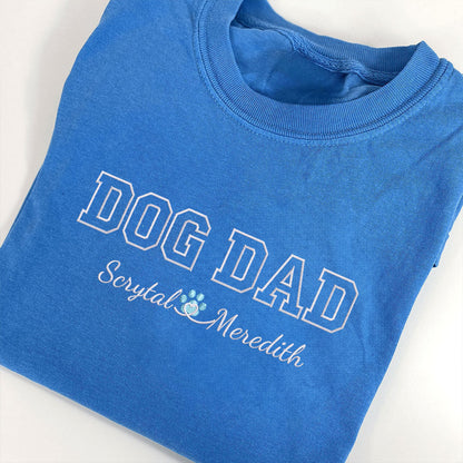 Custom Dog Dad with Names Embroidered T-Shirt | Gift For Pet Lovers