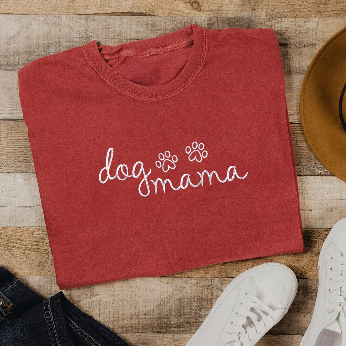 Custom Dog Mama Embroidered T-Shirt | Gift For Pet Lovers