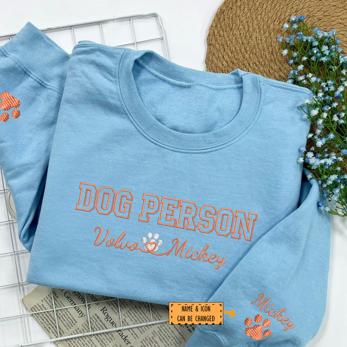 Custom Dog Person With Names Embroidered Sweatshirt | Gift For Pet Lovers