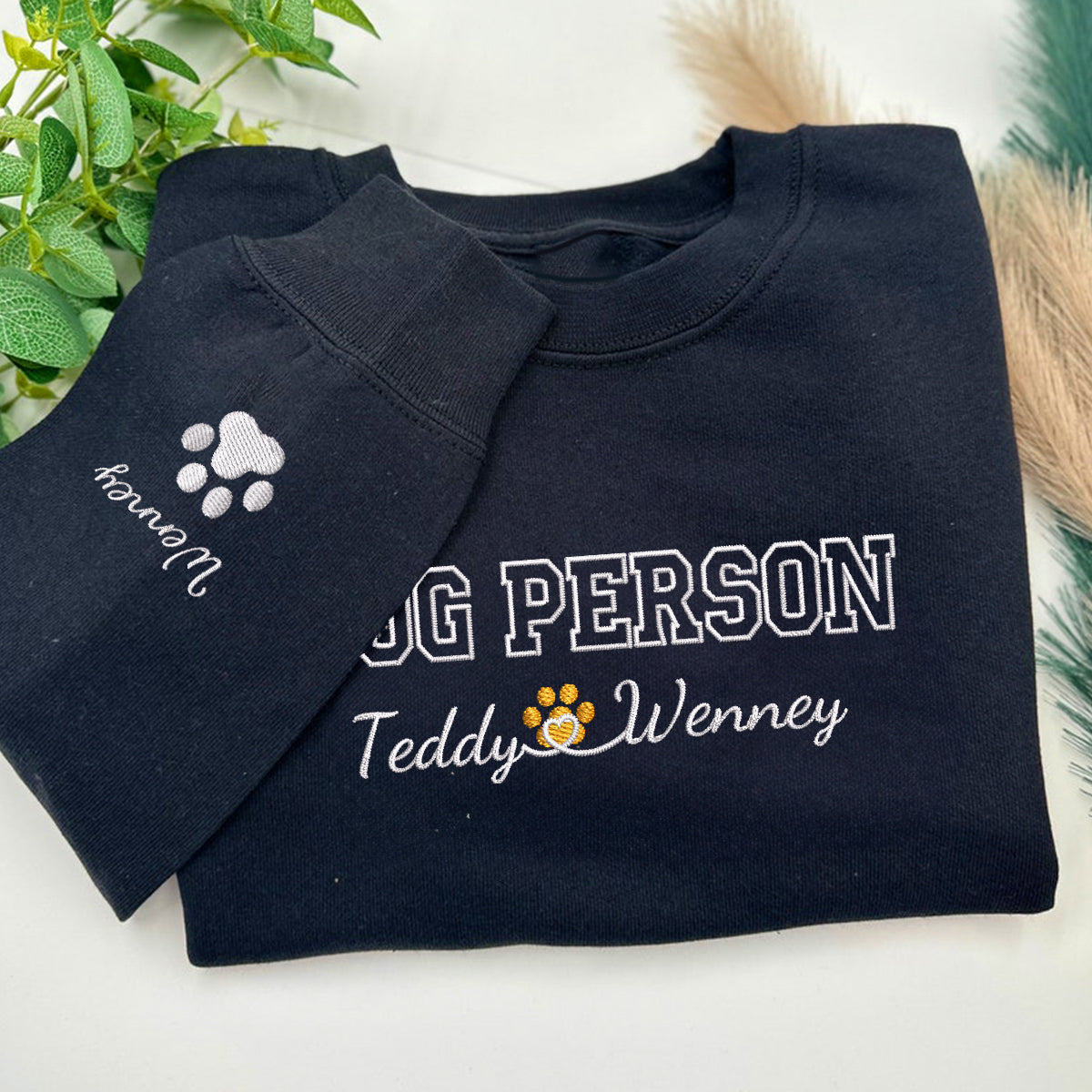 Custom Dog Person With Names Embroidered Sweatshirt | Gift For Pet Lovers