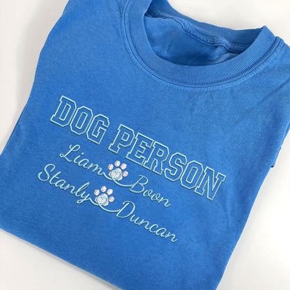 Custom Dog Person With Names Embroidered T-Shirt | Gift For Pet Lovers