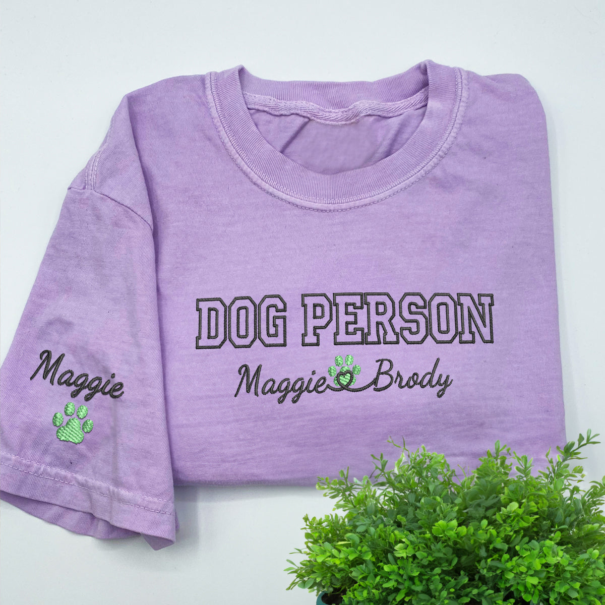 Custom Dog Person With Names Embroidered T-Shirt | Gift For Pet Lovers