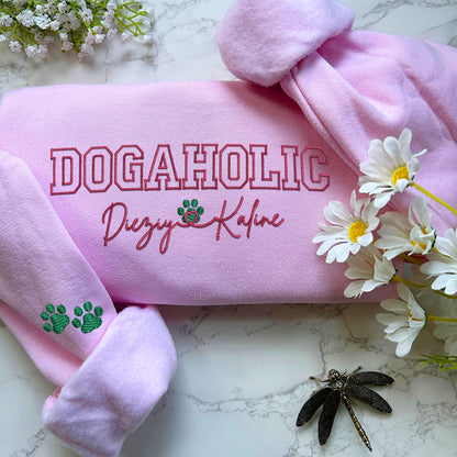 Custom Dogaholic With Names Embroidered Hoodie | Gift For Pet Lovers