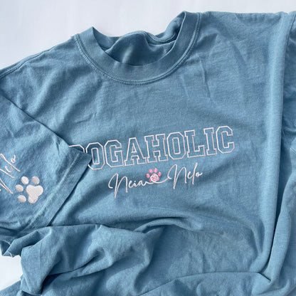 Custom Dogaholic With Names Embroidered T-Shirt | Gift For Pet Lovers