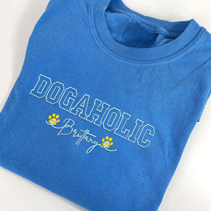 Custom Dogaholic With Names Embroidered T-Shirt | Gift For Pet Lovers