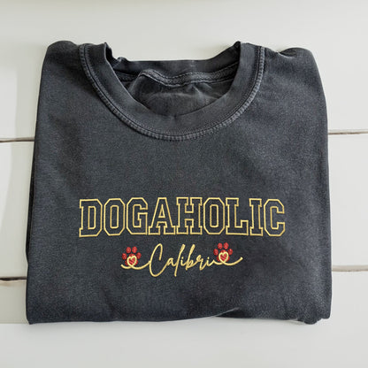 Custom Dogaholic With Names Embroidered T-Shirt | Gift For Pet Lovers