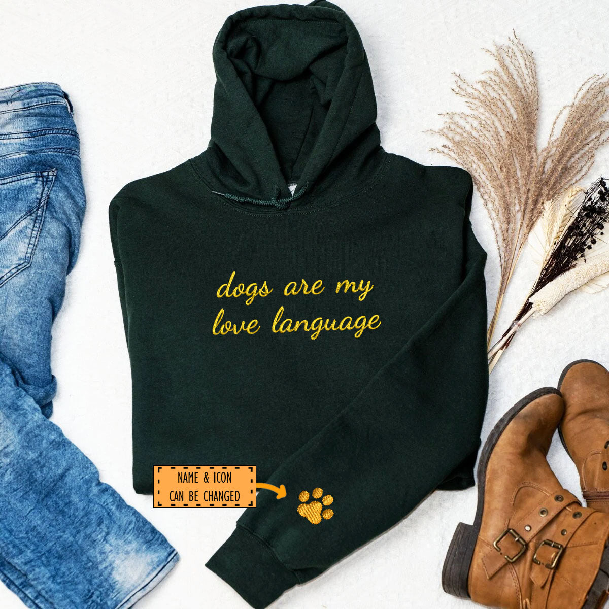 Custom Dogs Are My Love Language Embroidered Hoodie | Gift For Pet Lovers