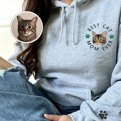 Custom Full-Color Best Cat Mom Ever Embroidered Hoodie | Gift For Pet Lovers