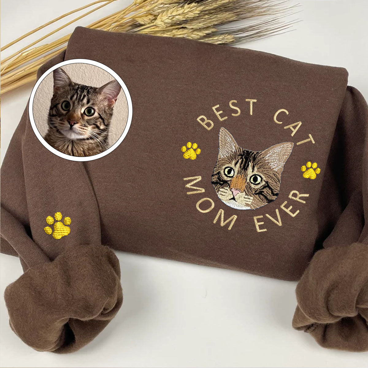 Custom Full-Color Best Cat Mom Ever Embroidered Sweatshirt | Gift For Pet Lovers