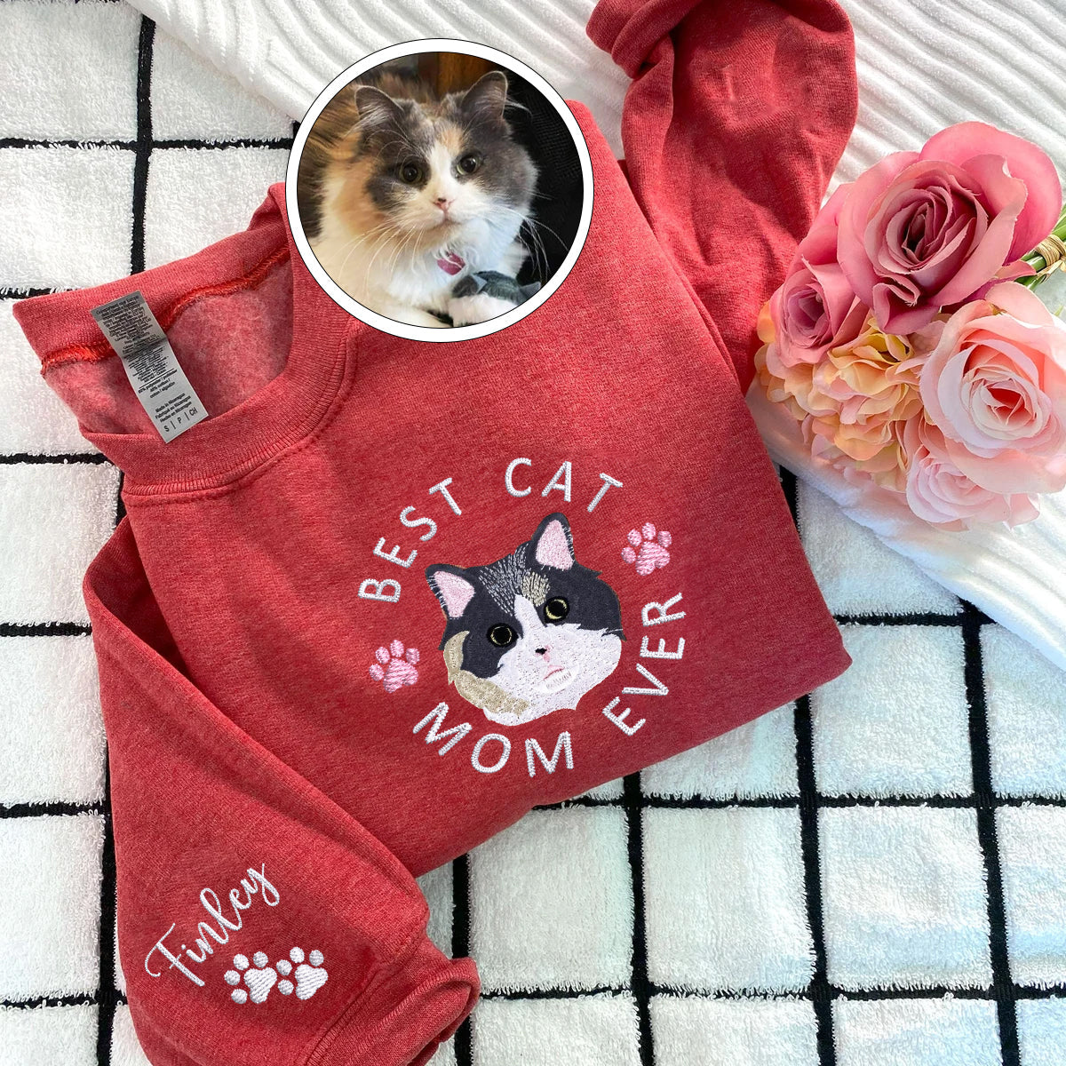 Custom Full-Color Best Cat Mom Ever Embroidered Sweatshirt | Gift For Pet Lovers