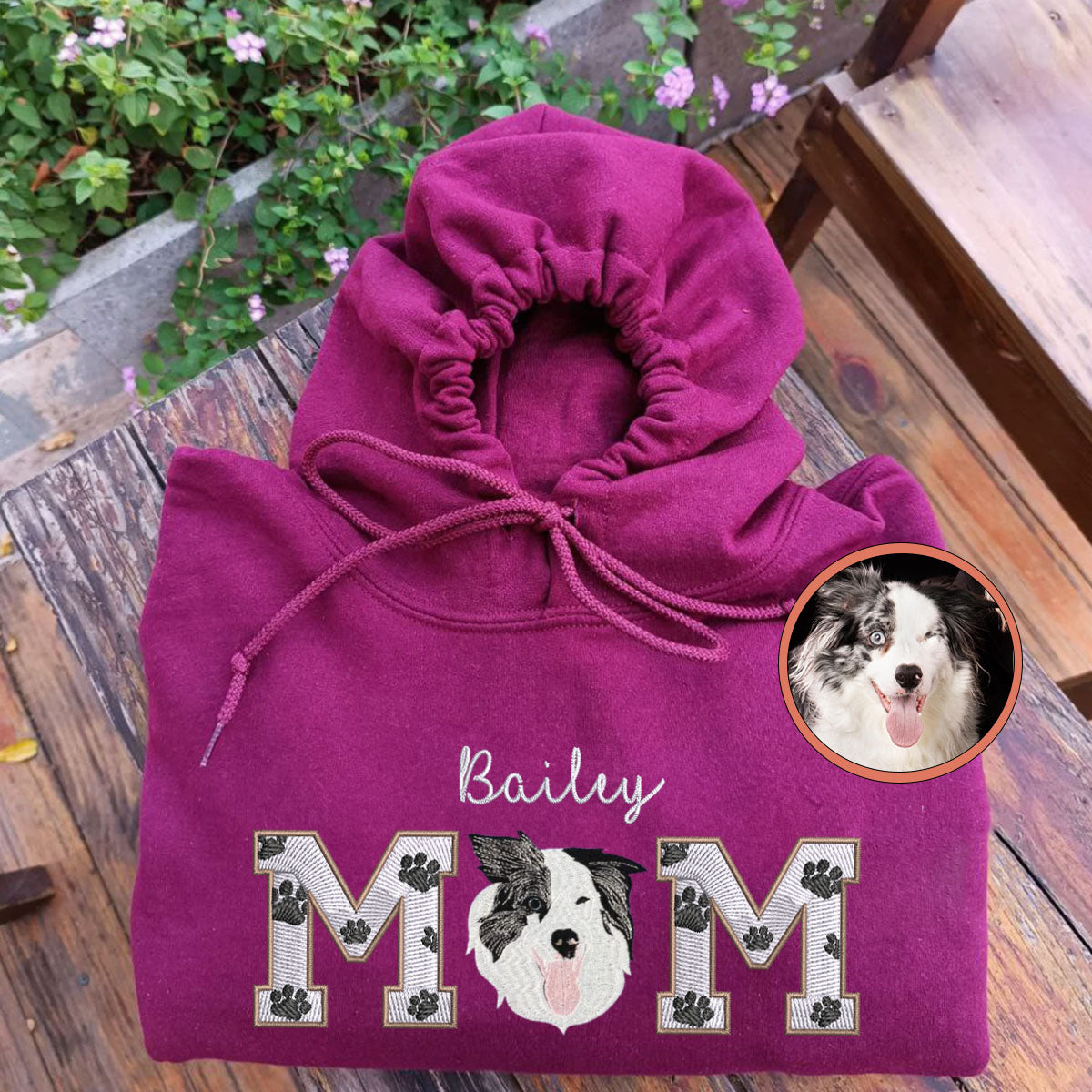 Custom Full-Color Dog Mom With Name Embroidered Hoodie | Gift For Pet Lovers