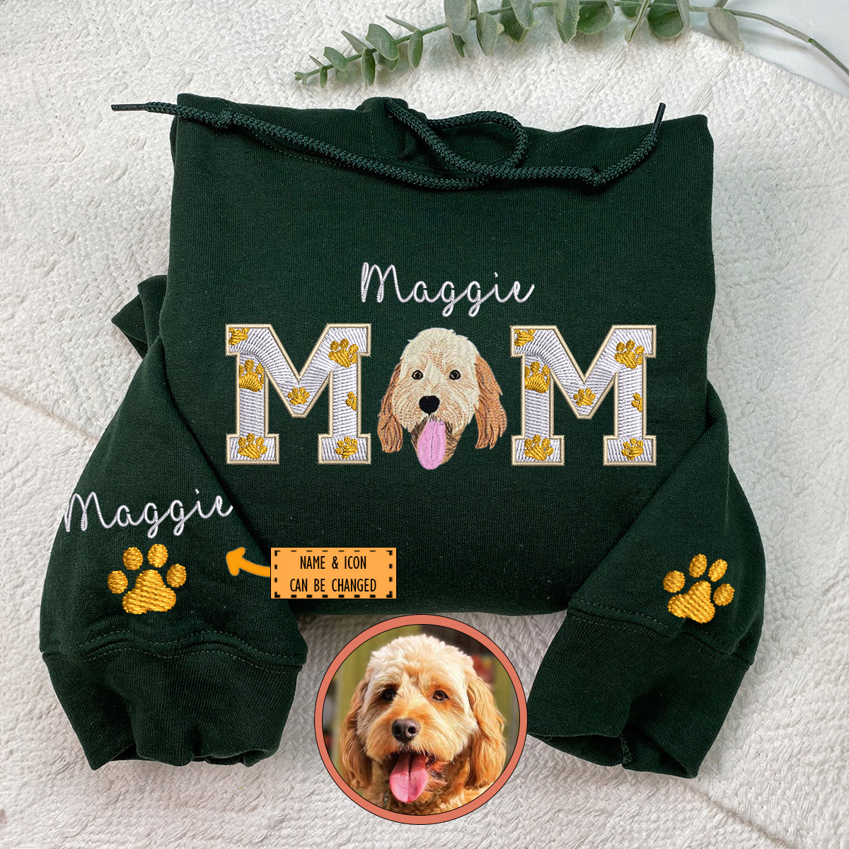 Custom Full-Color Dog Mom With Name Embroidered Hoodie | Gift For Pet Lovers