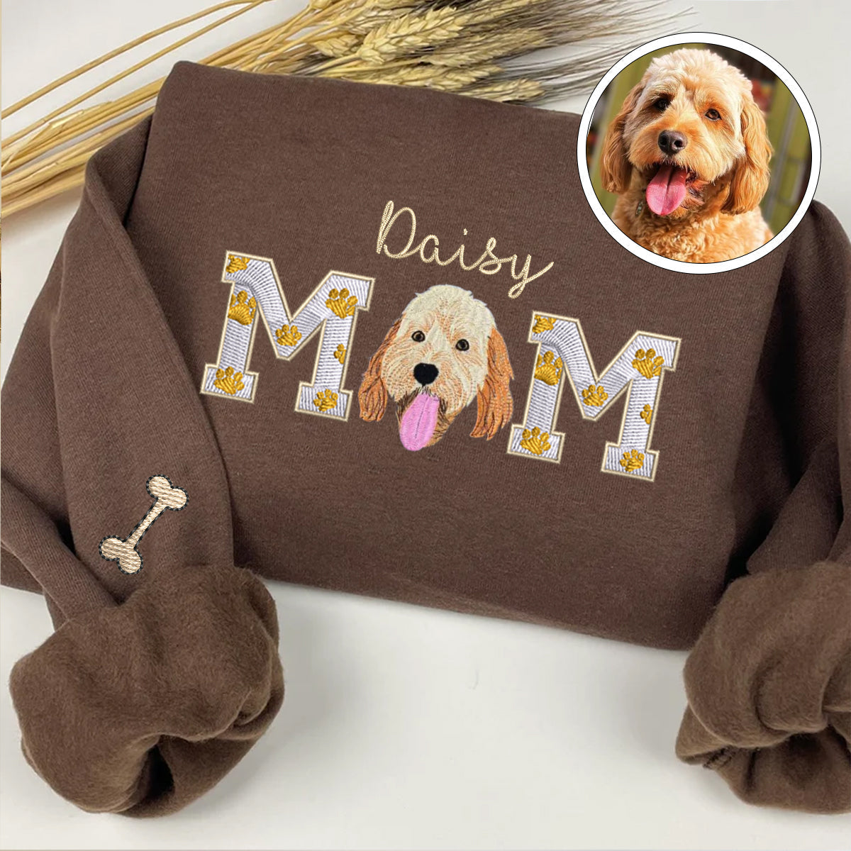Custom Full-Color Dog Mom With Name Embroidered Hoodie | Gift For Pet Lovers