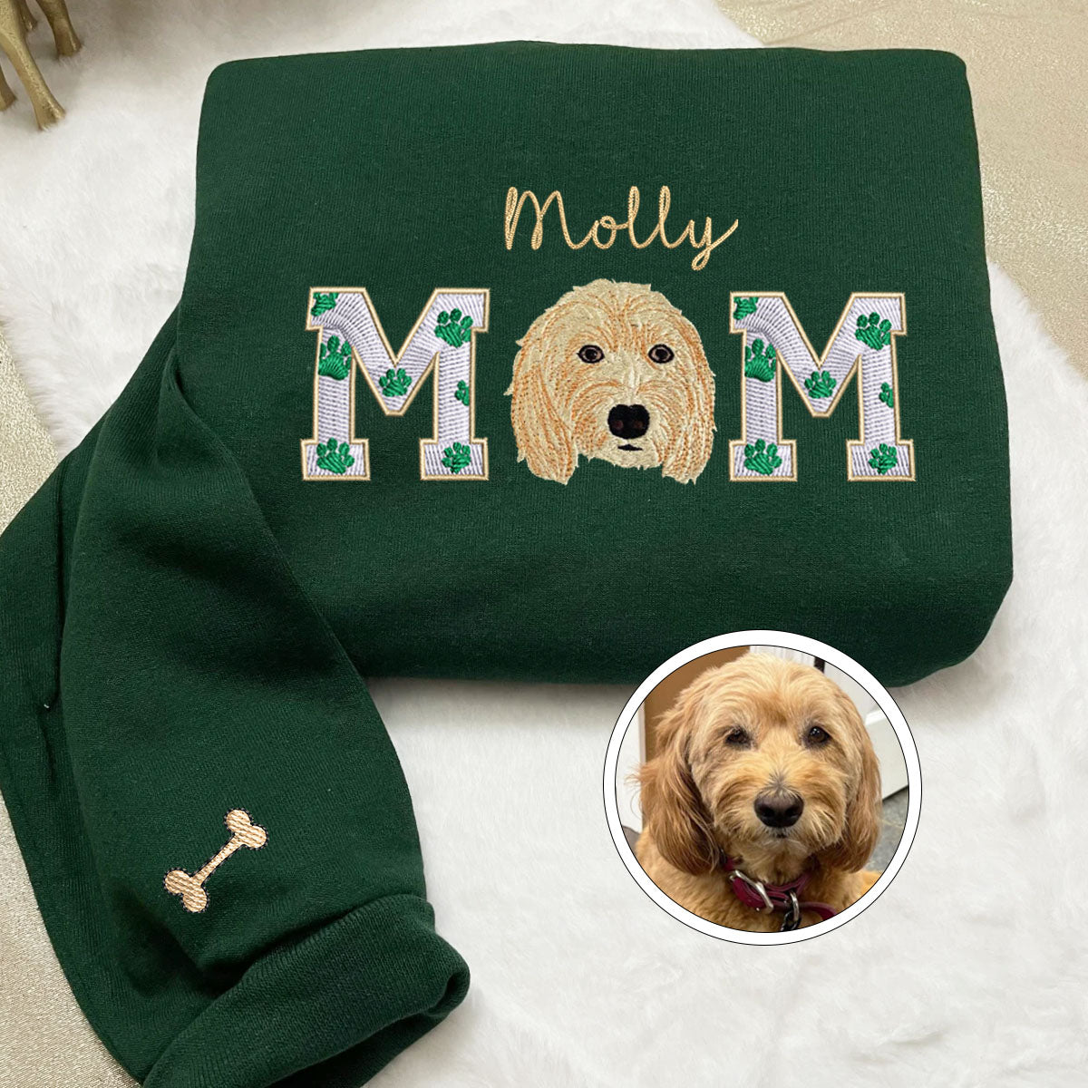 Custom Full-Color Dog Mom With Name Embroidered Hoodie | Gift For Pet Lovers