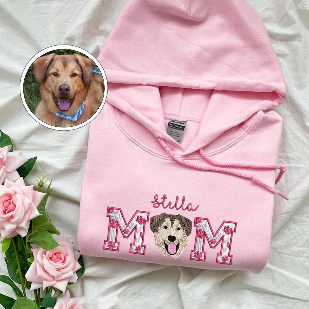Custom Full-Color Dog Mom With Name Embroidered Hoodie | Gift For Pet Lovers