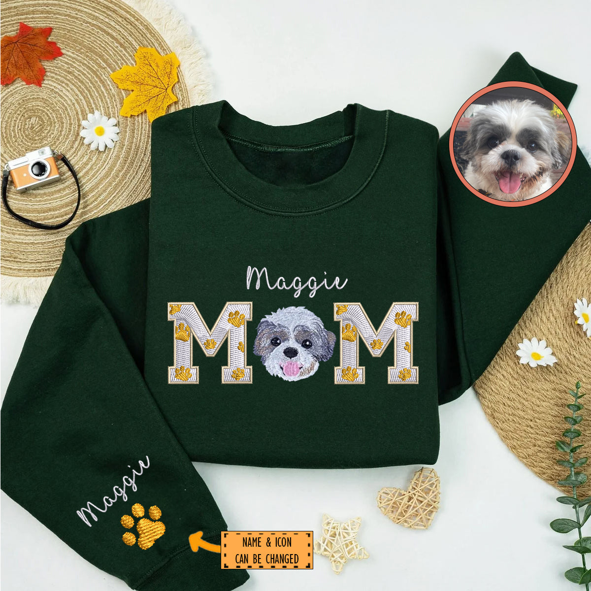 Custom Full-Color Dog Mom With Name Embroidered Sweatshirt | Gift For Pet Lovers