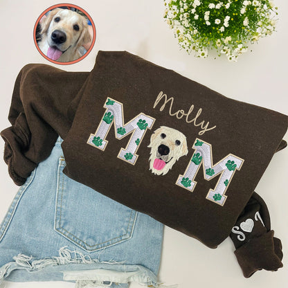 Custom Full-Color Dog Mom With Name Embroidered Sweatshirt | Gift For Pet Lovers