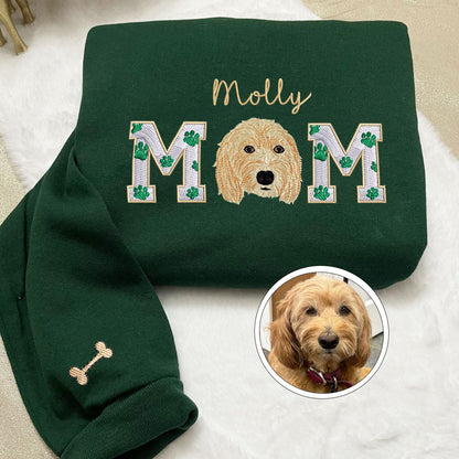 Custom Full-Color Dog Mom With Name Embroidered Sweatshirt | Gift For Pet Lovers