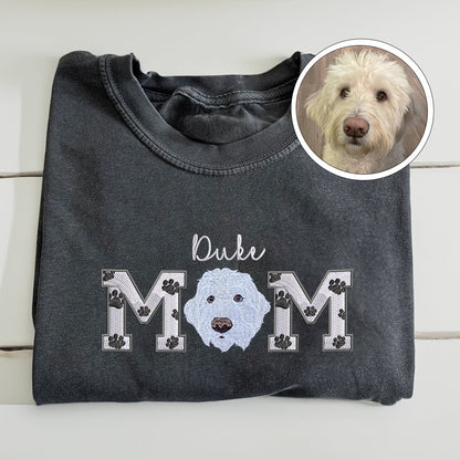 Custom Full-Color Dog Mom With Name Embroidered T-Shirt | Gift For Pet Lovers