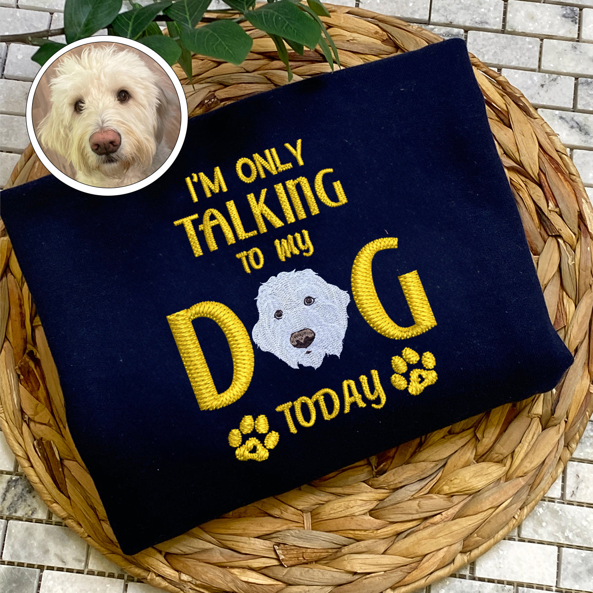 Custom Full-Color I'm Only Talking To My Dog Today Embroidered Sweatshirt | Gift For Pet Lovers