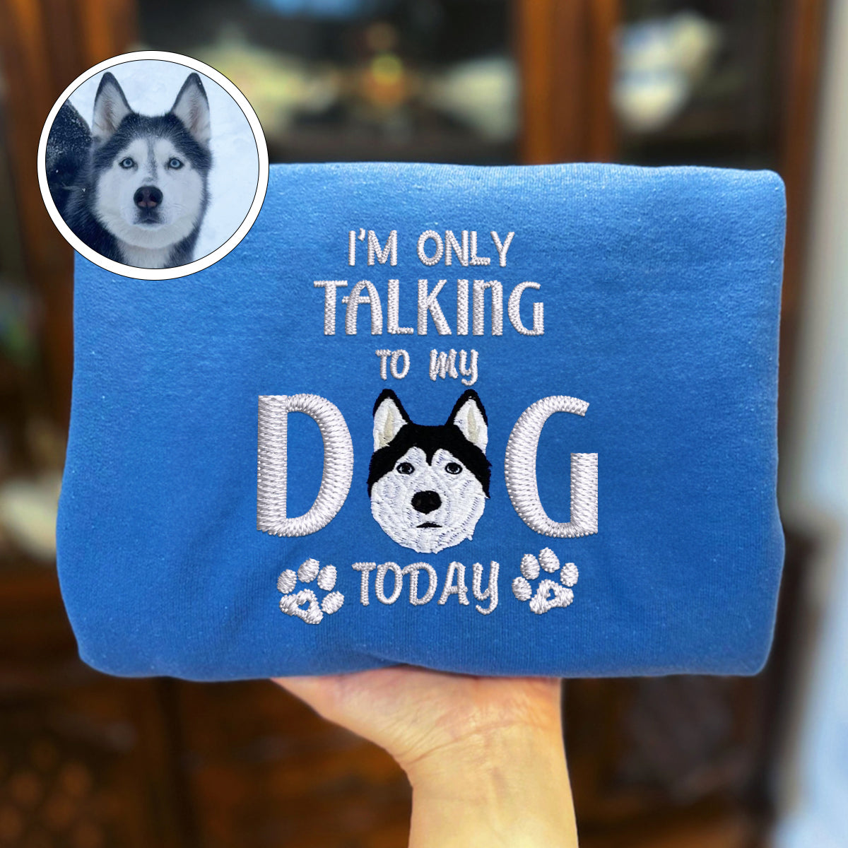 Custom Full-Color I'm Only Talking To My Dog Today Embroidered Sweatshirt | Gift For Pet Lovers