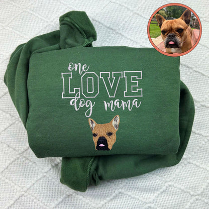 Custom Full-Color One Love Dog Mama Embroidered Hoodie | Gift For Pet Lovers
