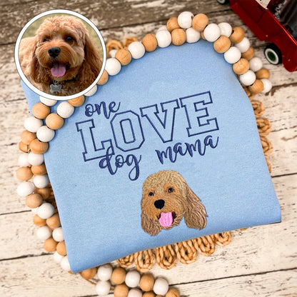 Custom Full-Color One Love Dog Mama Embroidered Hoodie | Gift For Pet Lovers