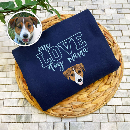 Custom Full-Color One Love Dog Mama Embroidered Sweatshirt | Gift For Pet Lovers