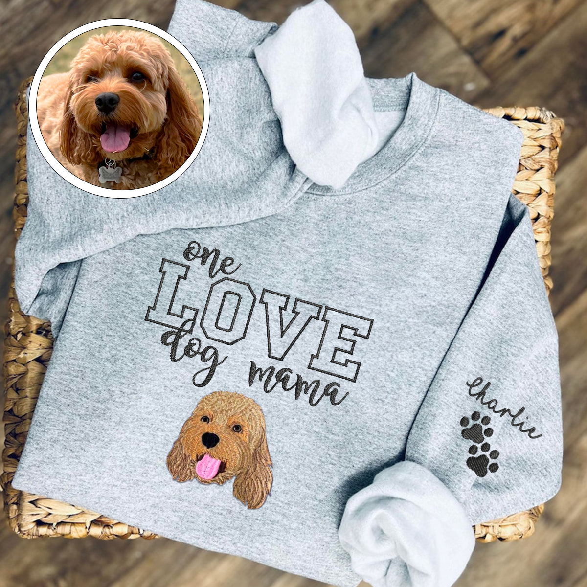 Custom Full-Color One Love Dog Mama Embroidered Sweatshirt | Gift For Pet Lovers