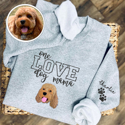 Custom Full-Color One Love Dog Mama Embroidered Sweatshirt | Gift For Pet Lovers