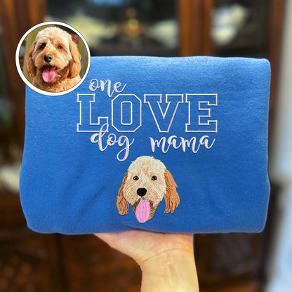 Custom Full-Color One Love Dog Mama Embroidered Sweatshirt | Gift For Pet Lovers