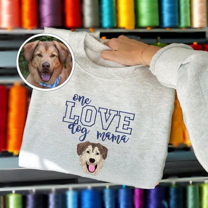 Custom Full-Color One Love Dog Mama Embroidered Sweatshirt | Gift For Pet Lovers