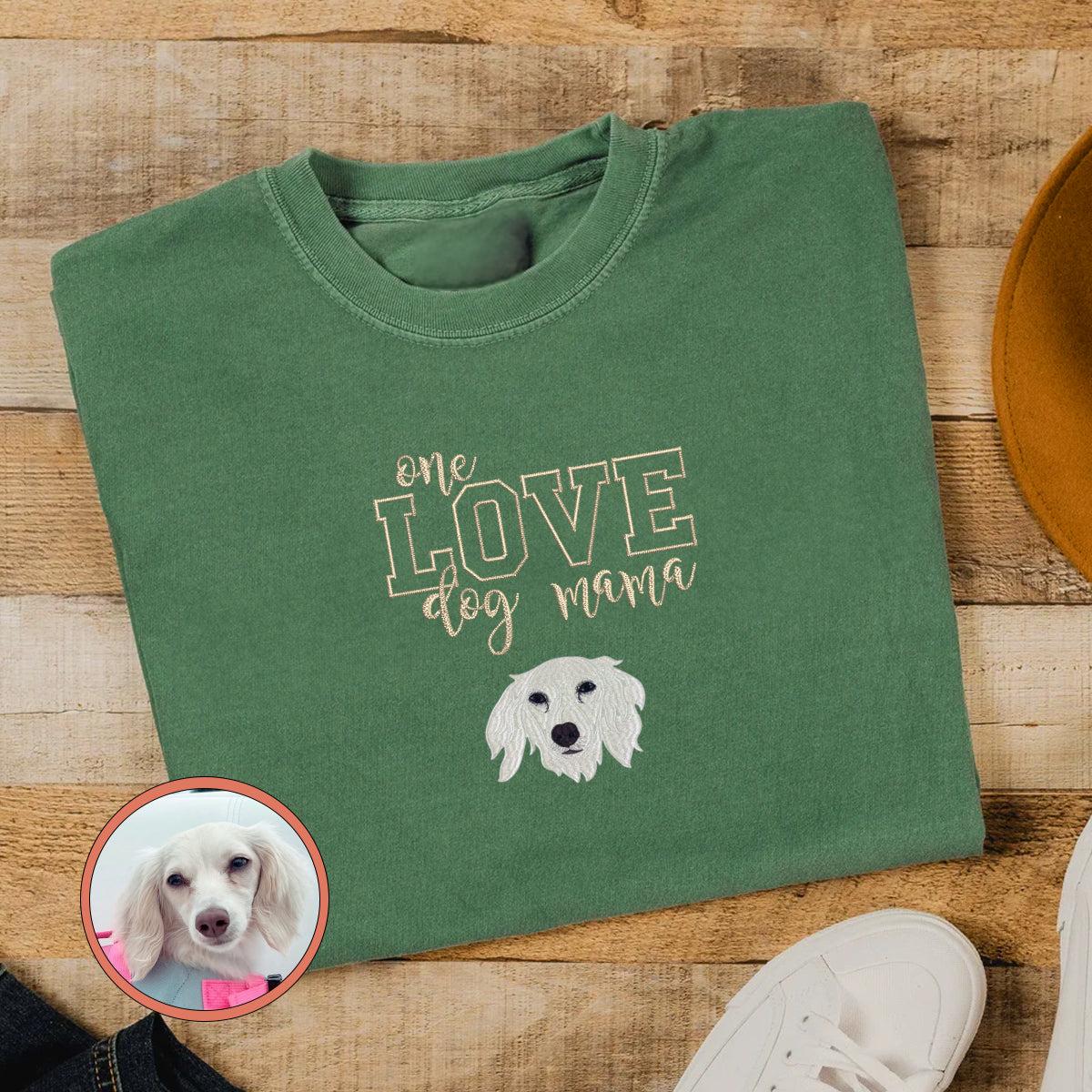 Custom Full-Color One Love Dog Mama Embroidered T-Shirt | Gift For Pet Lovers