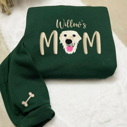 Custom Full-Color Pet Mom With Name Embroidered Hoodie | Gift For Pet Lovers