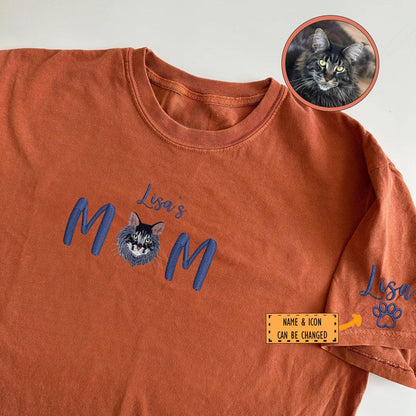 Custom Full-Color Pet Mom With Name Embroidered T-Shirt | Gift For Pet Lovers