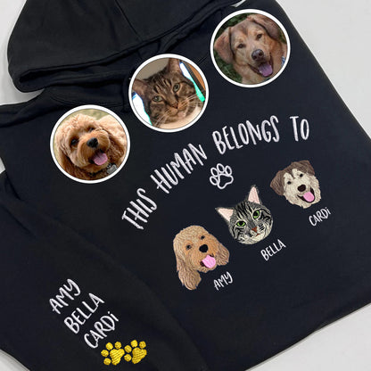Custom Full-Color This Human Belongs To Embroidered Hoodie | Gift For Pet Lovers