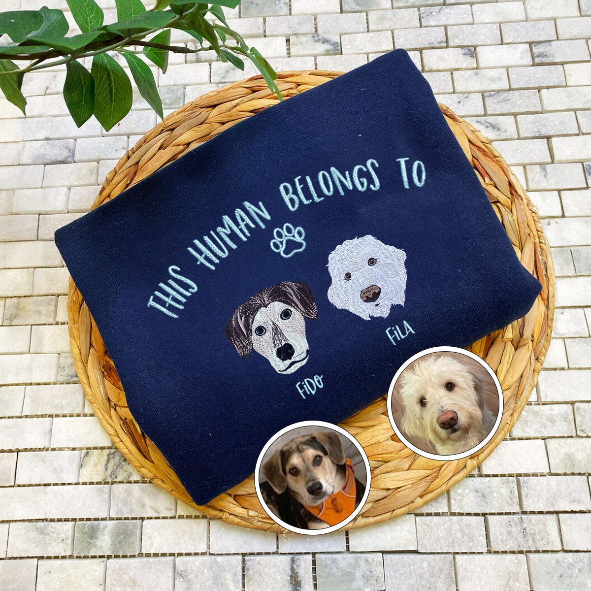 Custom Full-Color This Human Belongs To Embroidered Sweatshirt | Gift For Pet Lovers