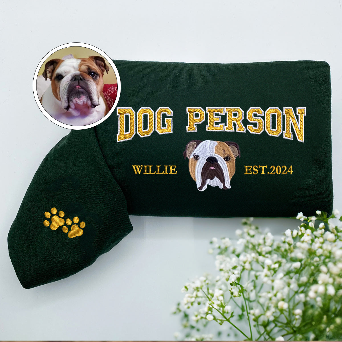 Custom Full-Color Varsity Dog Person Embroidered Hoodie | Gift For Pet Lovers