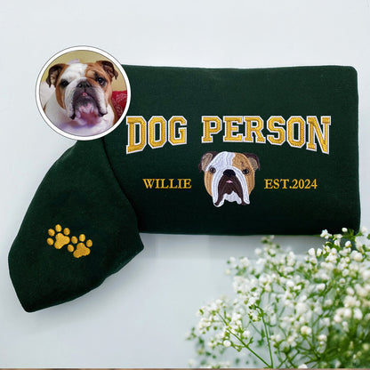Custom Full-Color Varsity Dog Person Embroidered Hoodie | Gift For Pet Lovers
