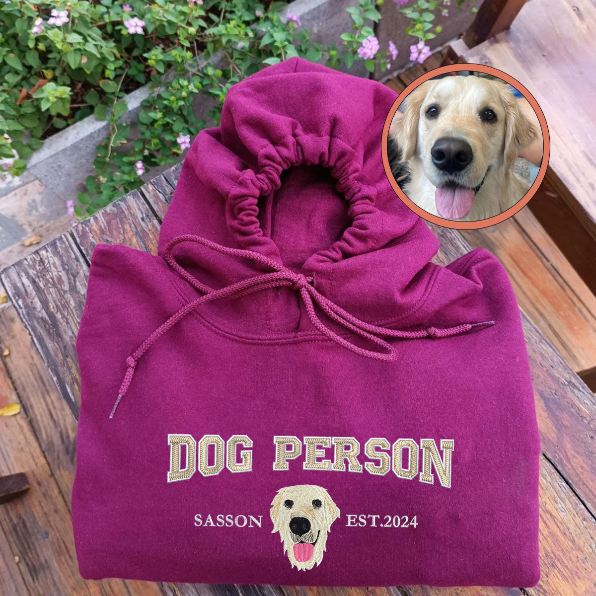 Custom Full-Color Varsity Dog Person Embroidered Hoodie | Gift For Pet Lovers