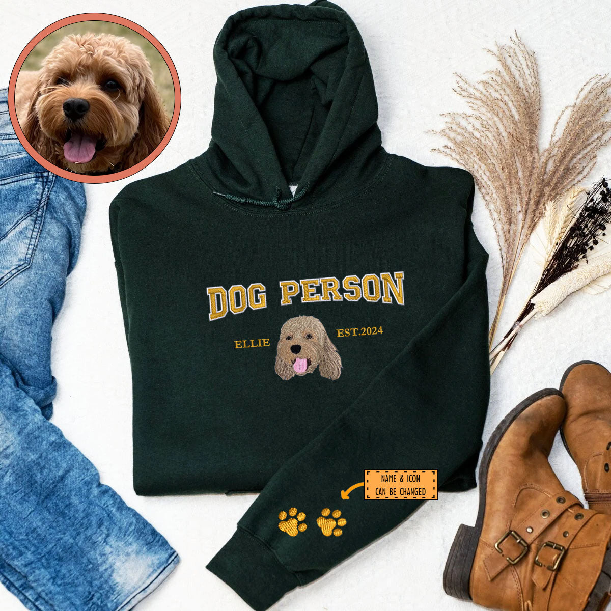 Custom Full-Color Varsity Dog Person Embroidered Hoodie | Gift For Pet Lovers