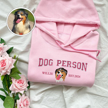 Custom Full-Color Varsity Dog Person Embroidered Hoodie | Gift For Pet Lovers
