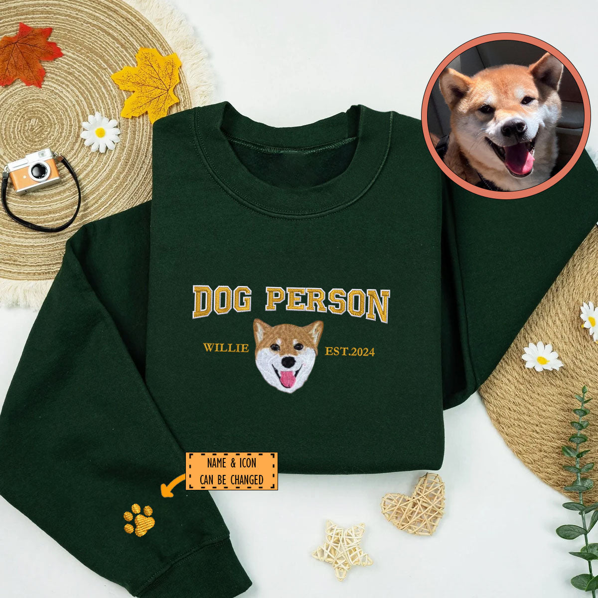 Custom Full-Color Varsity Dog Person Embroidered Sweatshirt | Gift For Pet Lovers