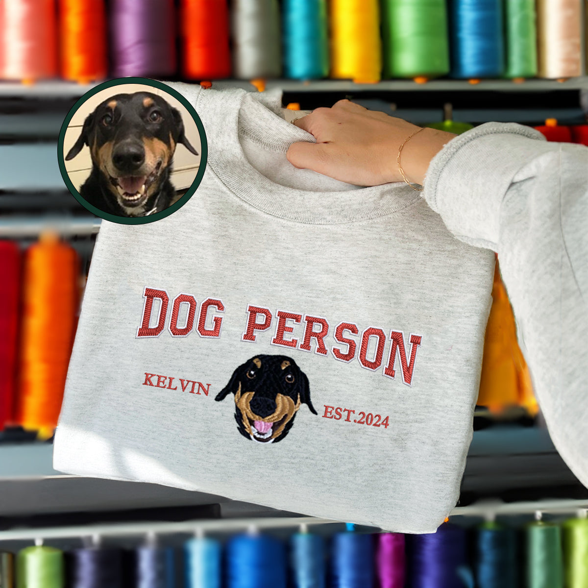 Custom Full-Color Varsity Dog Person Embroidered Sweatshirt | Gift For Pet Lovers
