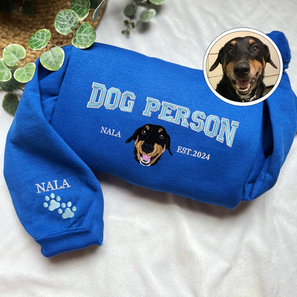 Custom Full-Color Varsity Dog Person Embroidered Sweatshirt | Gift For Pet Lovers