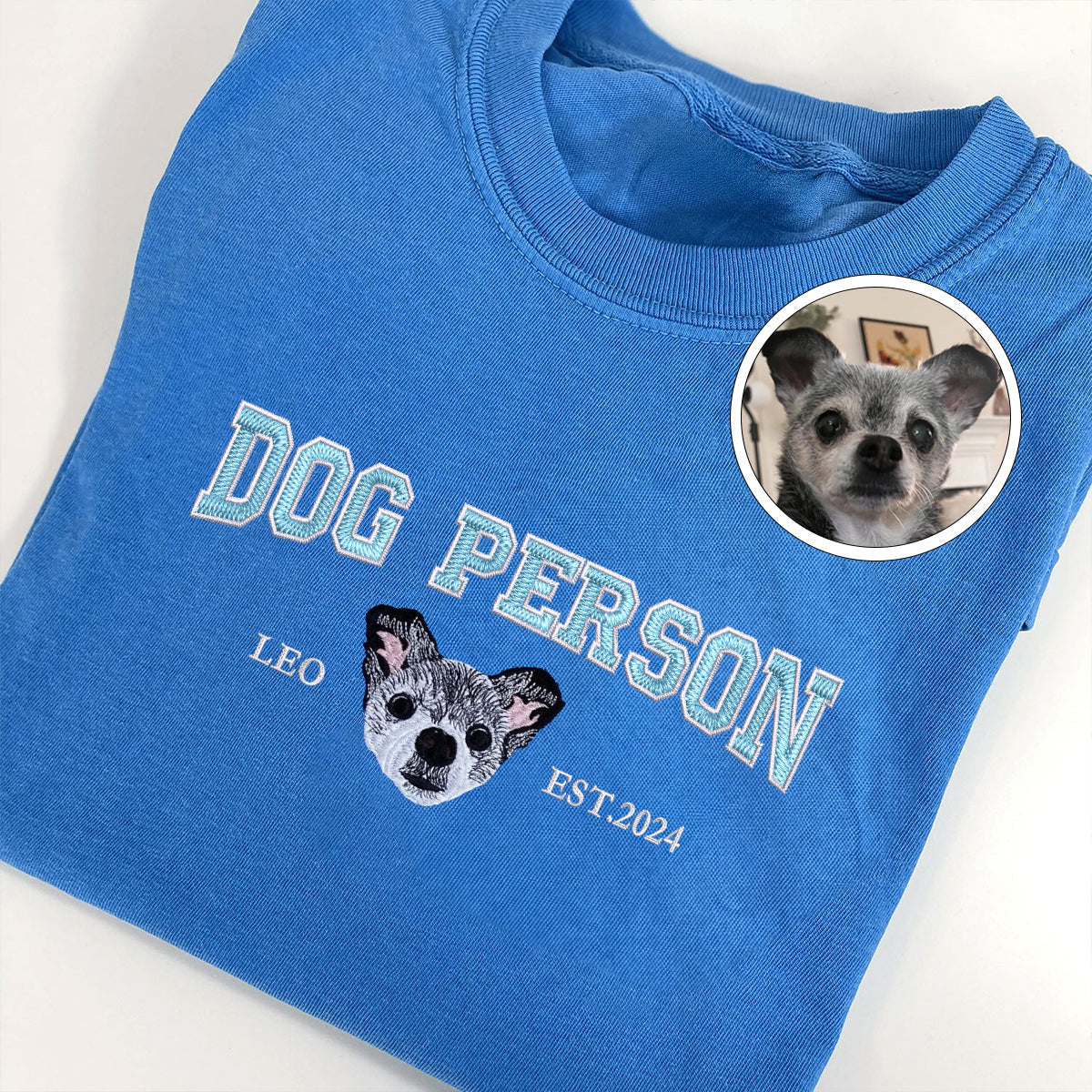 Custom Full-Color Varsity Dog Person Embroidered T-Shirt | Gift For Pet Lovers