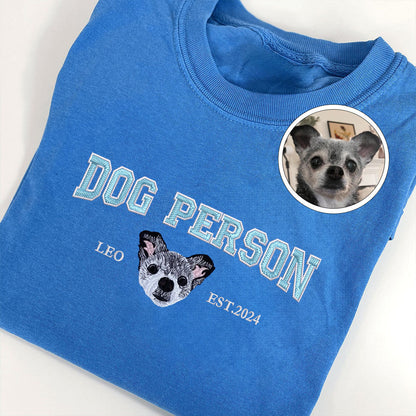 Custom Full-Color Varsity Dog Person Embroidered T-Shirt | Gift For Pet Lovers
