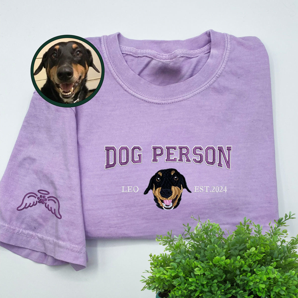 Custom Full-Color Varsity Dog Person Embroidered T-Shirt | Gift For Pet Lovers